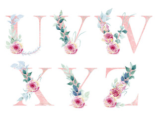 Watercolor floral alphabet for wedding invitations, greeting card, birthday, logo, poster and other.