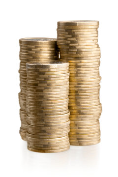 Three piles of Euro Coins money