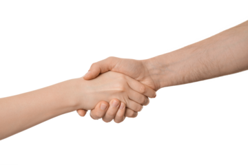Shaking hands of two people, isolated on white. Male and female hands.