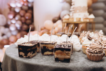 Candybar and chocolate cake with nuts