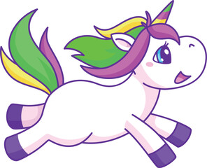 Running unicorn. Magic fairytale creature. Sweet character