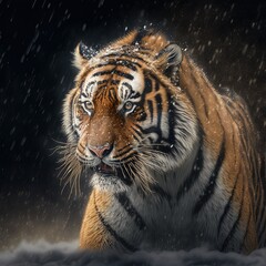 Asian Bengal Tiger in Snow, Snow Storm, Snowing on Tiger and Tiger Cubs, Snow