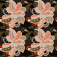 Colorful seamless pattern with floral and plants element. Freehand mandala ornament.