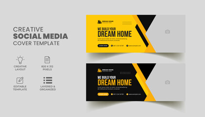 construction handyman home repair social media banner and facebook cover web banner template 