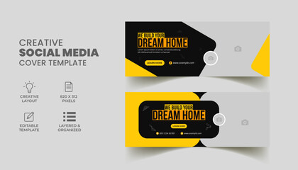 construction handyman home repair social media banner and facebook cover web banner template 
