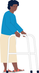 Old black woman with walking aid. Female senior