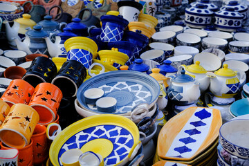 Hand made colorful ceramic pottery. Hand painted pottery. Traditional pottery fair in Pune, India. - Powered by Adobe