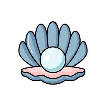 Vector icon illustration. Colorful seashell with pearl.