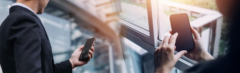 Businessman using mobile smart phone. Business global internet connection application technology and digital marketing, Financial and banking, Digital link tech, big data.