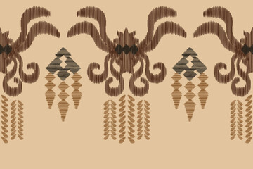 Ethnic Ikat fabric pattern geometric style.African Ikat embroidery Ethnic oriental pattern white brown cream background. Abstract,vector,illustration. For texture,clothing,wrapping,decoration,carpet.