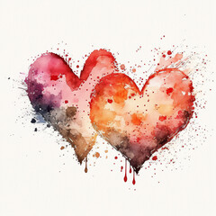 Two hearts that are splattered together. AI generated art. 