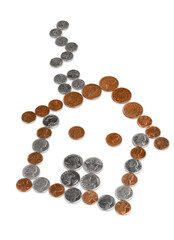 Money coins in the shape of a new house