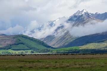 From the entrance towards Aoraki / Mount Cook National Park, New Zealand. 