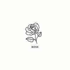 Line art rose flower drawing - obrazy, fototapety, plakaty