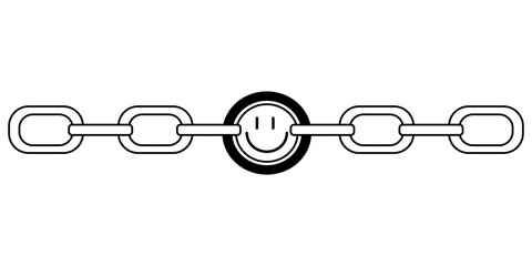 Tattoo chain with a face in the style of the 90s, 2000s. Black and white single object illustration.