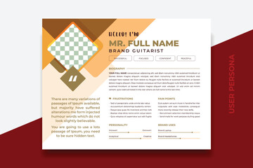 User Persona Document Template Vector Illustration. Examples of User Personas template. Persona Document. Persona Template for UI UX designer. User Persona vector horizontal template with blue color.