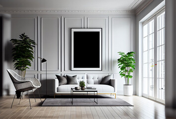 Home room wall mockup in clean style, living room 