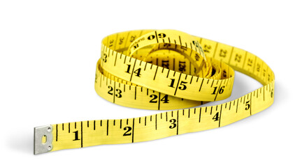 Yellow tape measure or centimeter rolled up