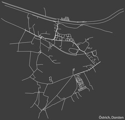 Detailed negative navigation white lines urban street roads map of the ÖSTRICH DISTRICT of the German town of DORSTEN, Germany on dark gray background
