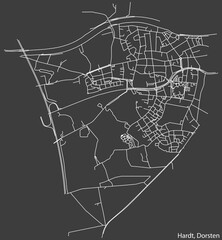 Detailed negative navigation white lines urban street roads map of the HARDT DISTRICT of the German town of DORSTEN, Germany on dark gray background