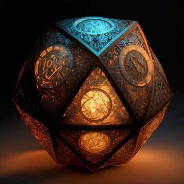 D20 icosahedron glowing lamp created with AI