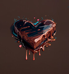 Heart-shaped cake of chocolate