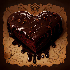 Heart-shaped cake of chocolate