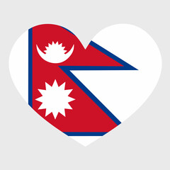 Vector illustration of the Nepal flag with a heart shaped isolated on plain background. 