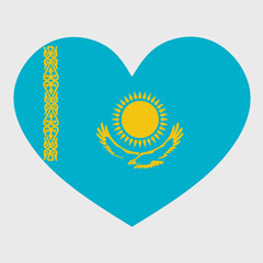 Vector illustration of the Kazakhstan flag with a heart shaped isolated on plain background. 