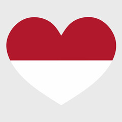 Vector illustration of the Indonesia flag with a heart shaped isolated on plain background. 