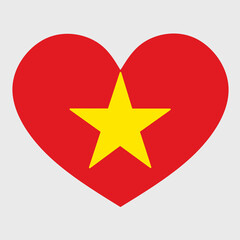 Vector illustration of the Vietnam flag with a heart shaped isolated on plain background. 