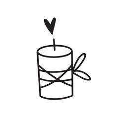 Obraz premium Burning candle in a glass on a white background. Vector hand drawn illustration in doodle style. relaxation design element. Suitable for cards, logos, decorations.