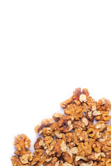 soft focus. white background. filling of walnuts. close-up.