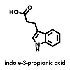 indole-3-propionic acid or IPA molecule. Skeletal formula.