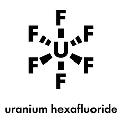 Uranium hexafluoride. Volatile uranium compound that is used for uranium enrichment in gas centrifuges. Skeletal formula.