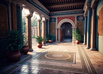 Roman villa interior. Generative AI - obrazy, fototapety, plakaty