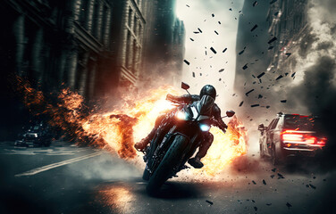 A thrilling high speed motorcycle chase. Made with Generative AI.