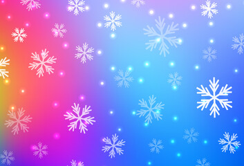 Light Blue, Red vector background with beautiful snowflakes, stars.