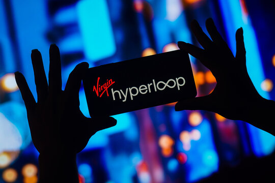 January 13, 2023, Brazil. In this photo illustration, the Virgin Hyperloop One logo is displayed on a smartphone screen.