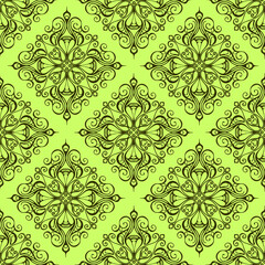 seamless graphic pattern, tile with abstract geometric olive ornament on green background, texture, design