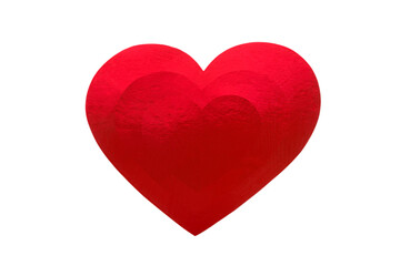 Red heart from shiny colored paper isolated on white background.