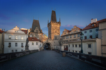 Fototapeta na wymiar Charles Bridge and Lesser Town Bridge Tower - Prague, Czech Republic