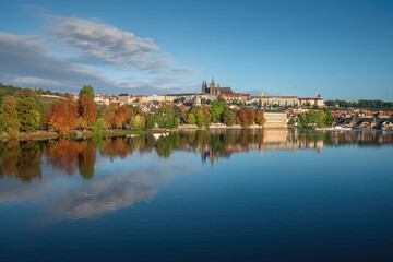 Fototapeta na wymiar Skyline of Vltava River with Prague Castle on Autumn - Prague, Czech Republic