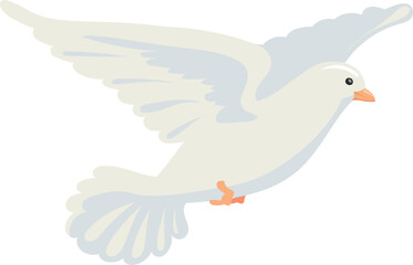 Bird flight icon. White dove in motion. Cartoon pigeon