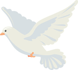 White dove flying in air. Cartoon pigeon bird