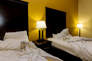 Fototapeta na wymiar Elegant comfortable with double bed hotel room interior