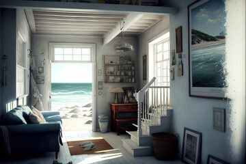 Fototapeta na wymiar White beach house interior. Grotto Bay, South Africa