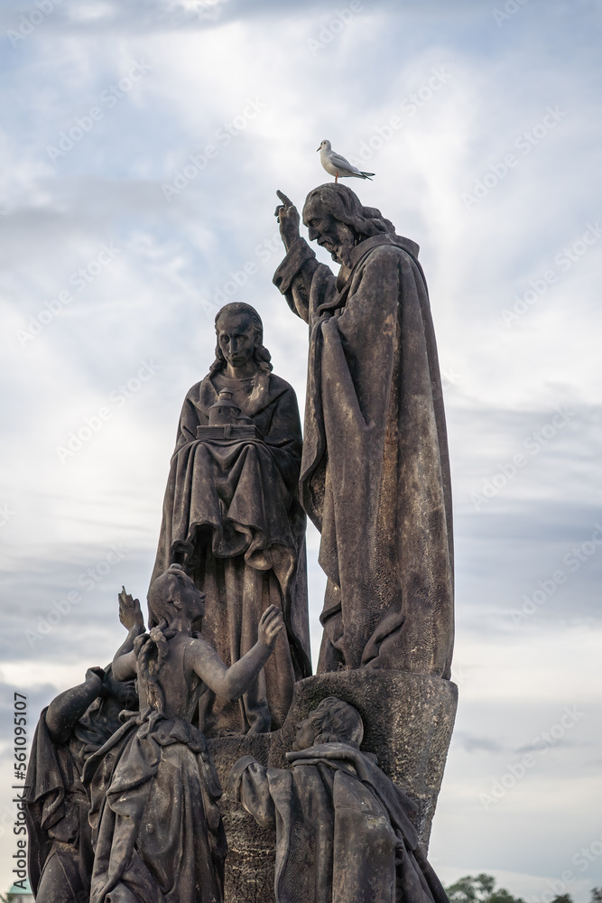 Wall mural Statue of St. Cyril and St. Methodius at Charles Bridge - Prague, Czech Republic