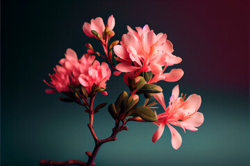Single Flower Neon Vaporwave - Pink blue teal solid background