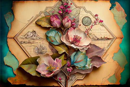 World Map with Flowers Blooming